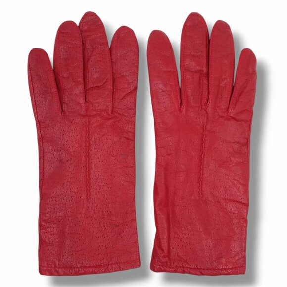 Vintage Fownes Red Leather Driving Gloves Size 8 Perforated Colorful Fall - Picture 3 of 10